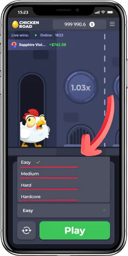 Select difficulty level in Chicken Road