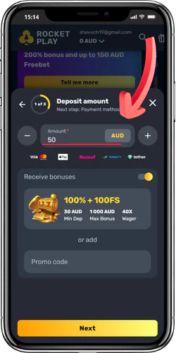 Deposit funds to your casino account